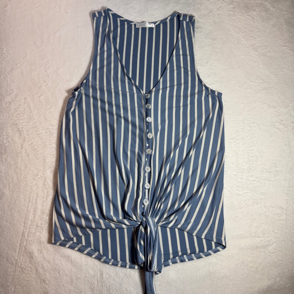 Ivory Ella Blue White Striped Button Down Tie Front Tank Top Women Small